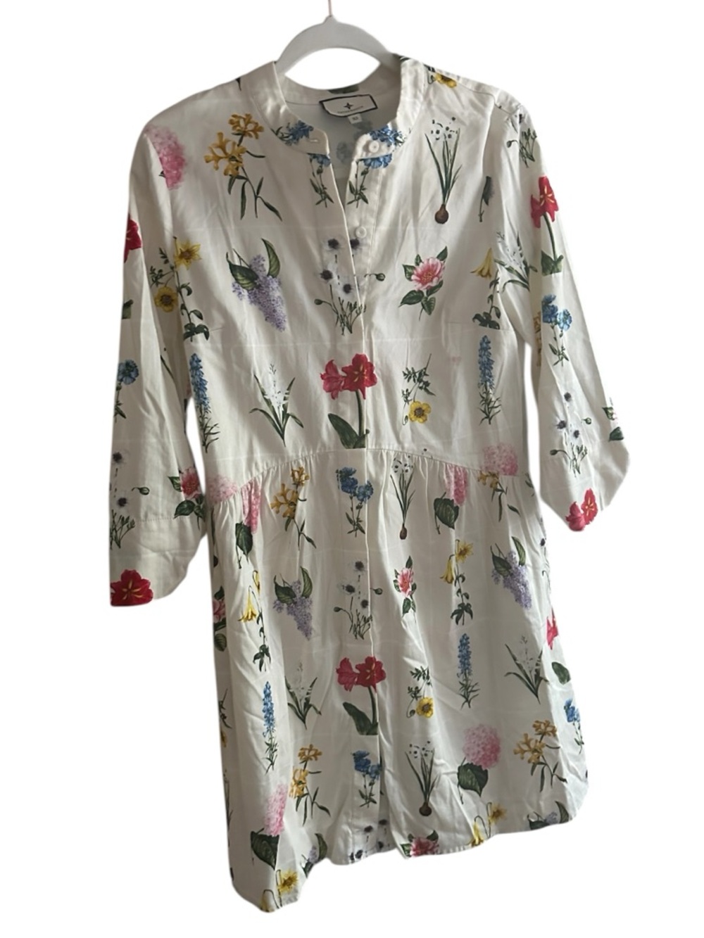White Floral Button-Front Tunic Dress